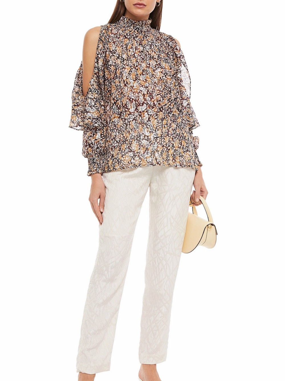 Maje Cold Shoulder Pronted Metallic Fil Coupe Blouse Top Size 2
